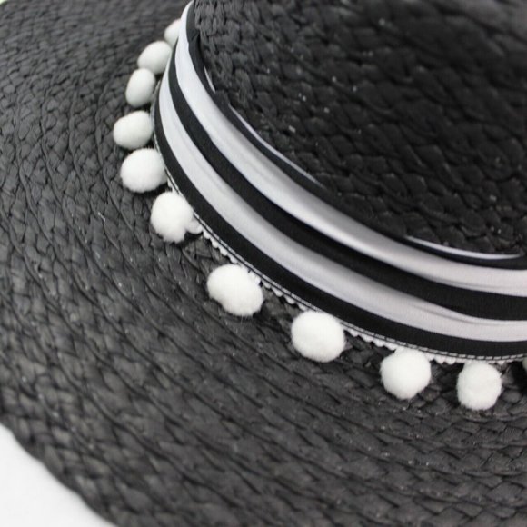 Time And Tru Black Boater Hat With Ribbon Trim Women's One Size Sun Hat - Picture 4 of 5